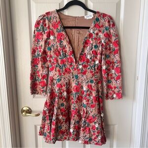 Revolve Lovers + Friends Red Floral Long Sleeve Lace Romantic Feminine Dress XS